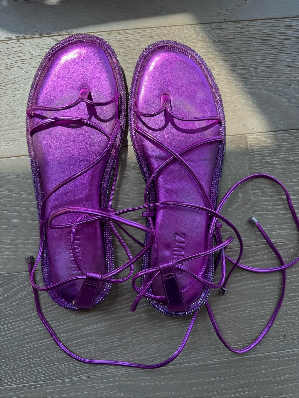 SCHUTZ Metallic Purple Lace-Up Sandals